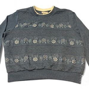 Alfred Dunner Blue Floral Crewneck Sweater